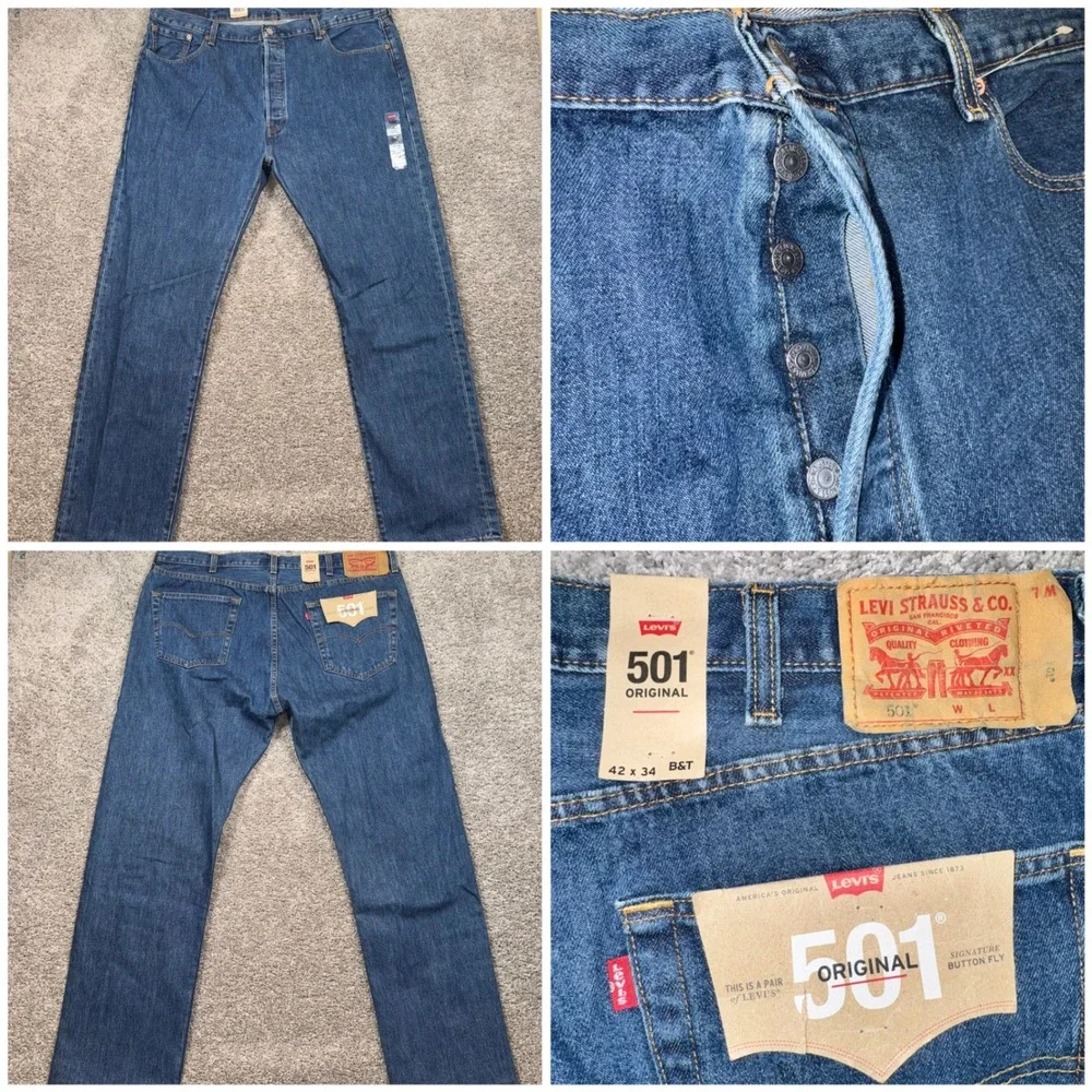 Levi's 501 Original Jeans Mens Big & Tall Button Fly Blue 42x34 NEW